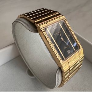 Gold Wittnauer Men's Watch with Black Face and Diamonds EUC